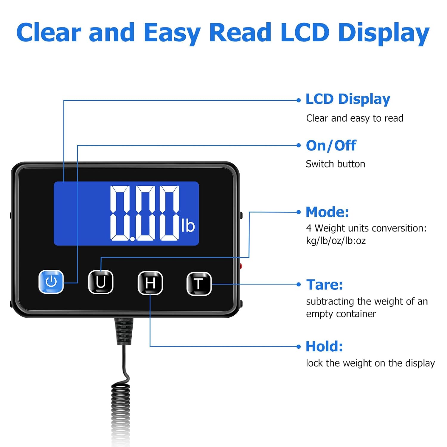 Detalle de Postal Scales 200kg/10g High Precision with LCD Display and Tare Hold — Ideal for Parcels, Luggage and Warehouse Use