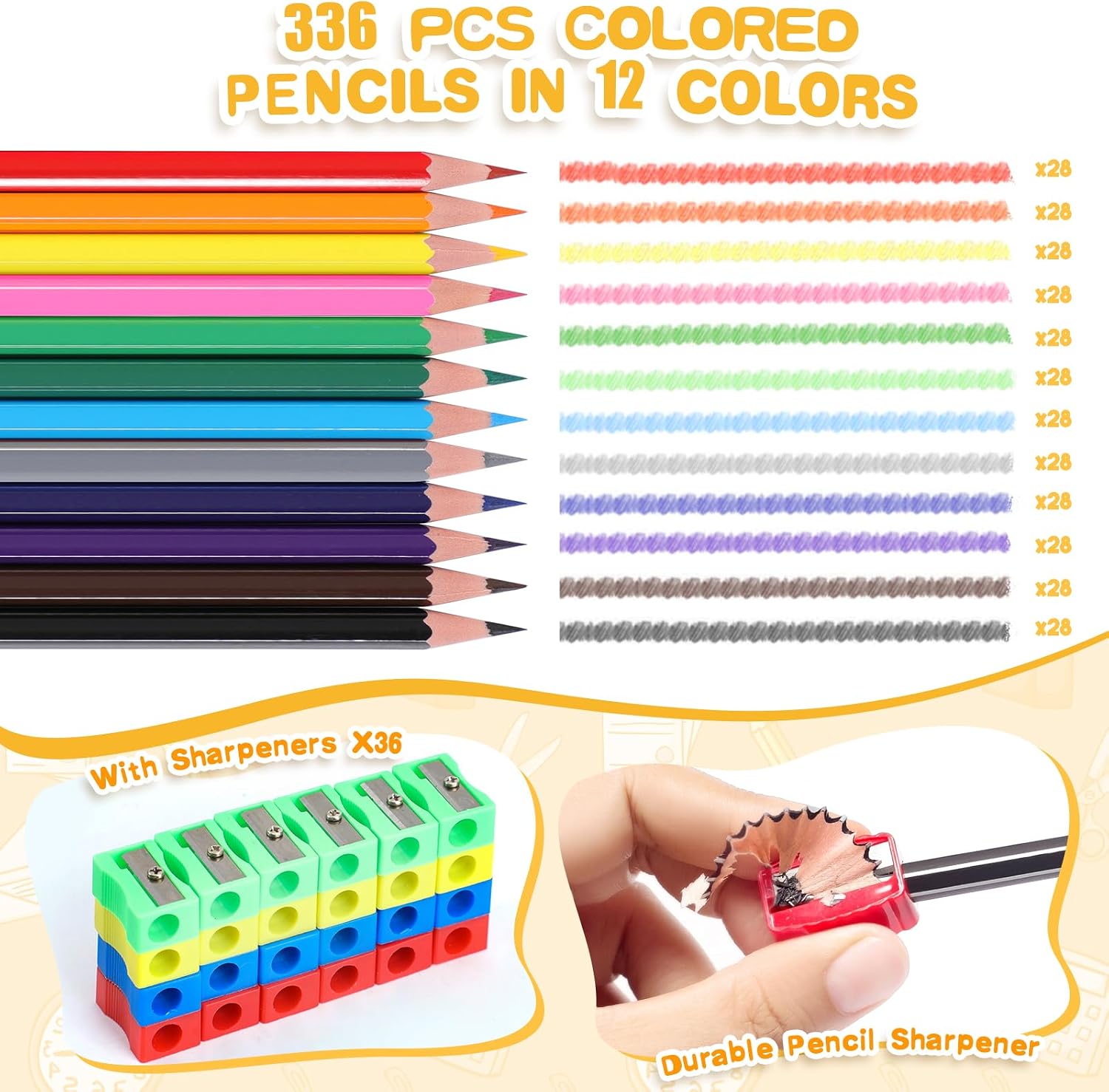 Detalle de 336 Packs Colored Pencils Bulk Classroom Set with 12 Assorted Colors and 36 Sharpeners