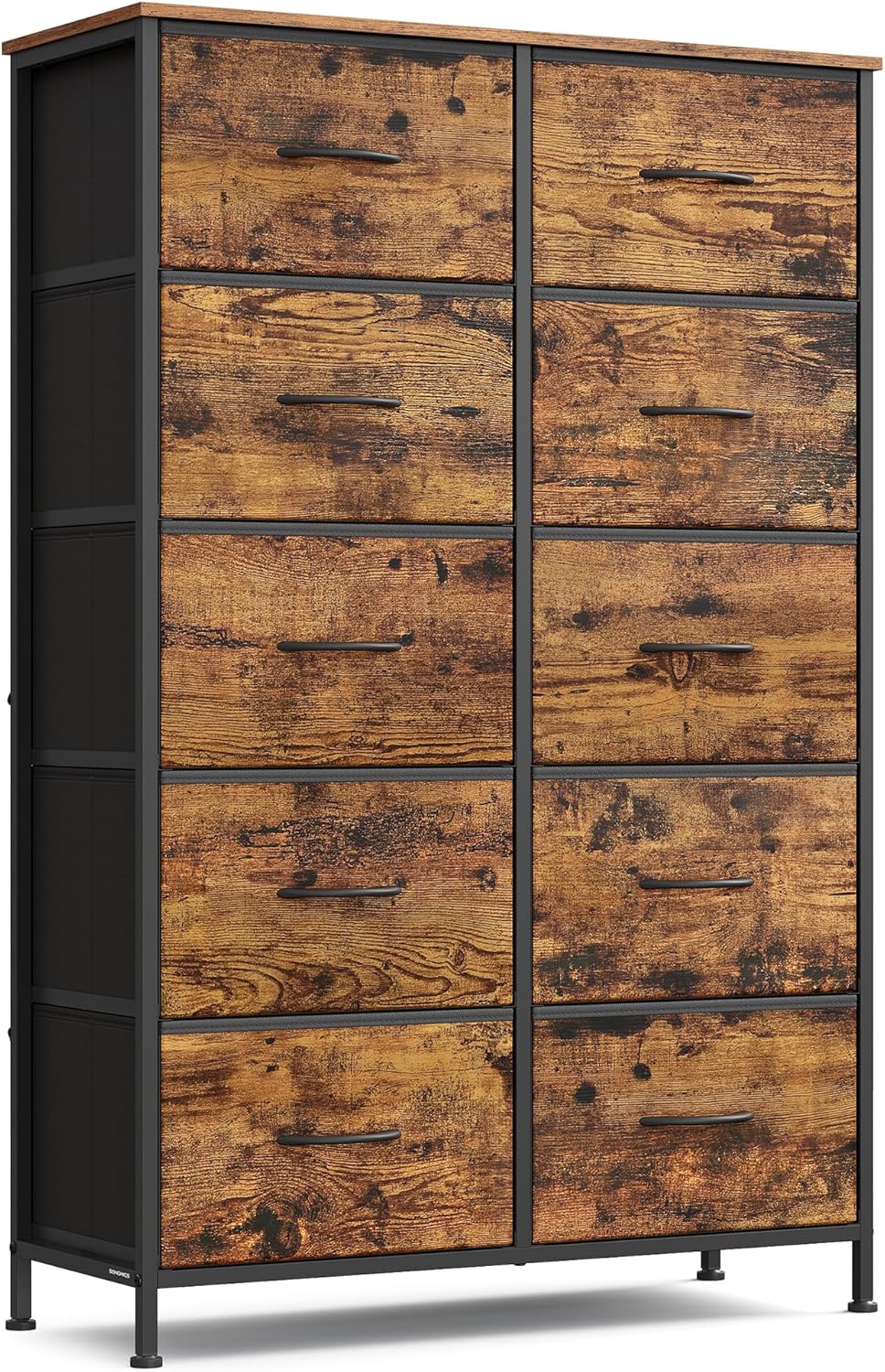 Detalle de SONGMICS Cassettiera per Camera da Letto con 10 Cassetti (LGS125BH04) – Marrone Vintage/Nero