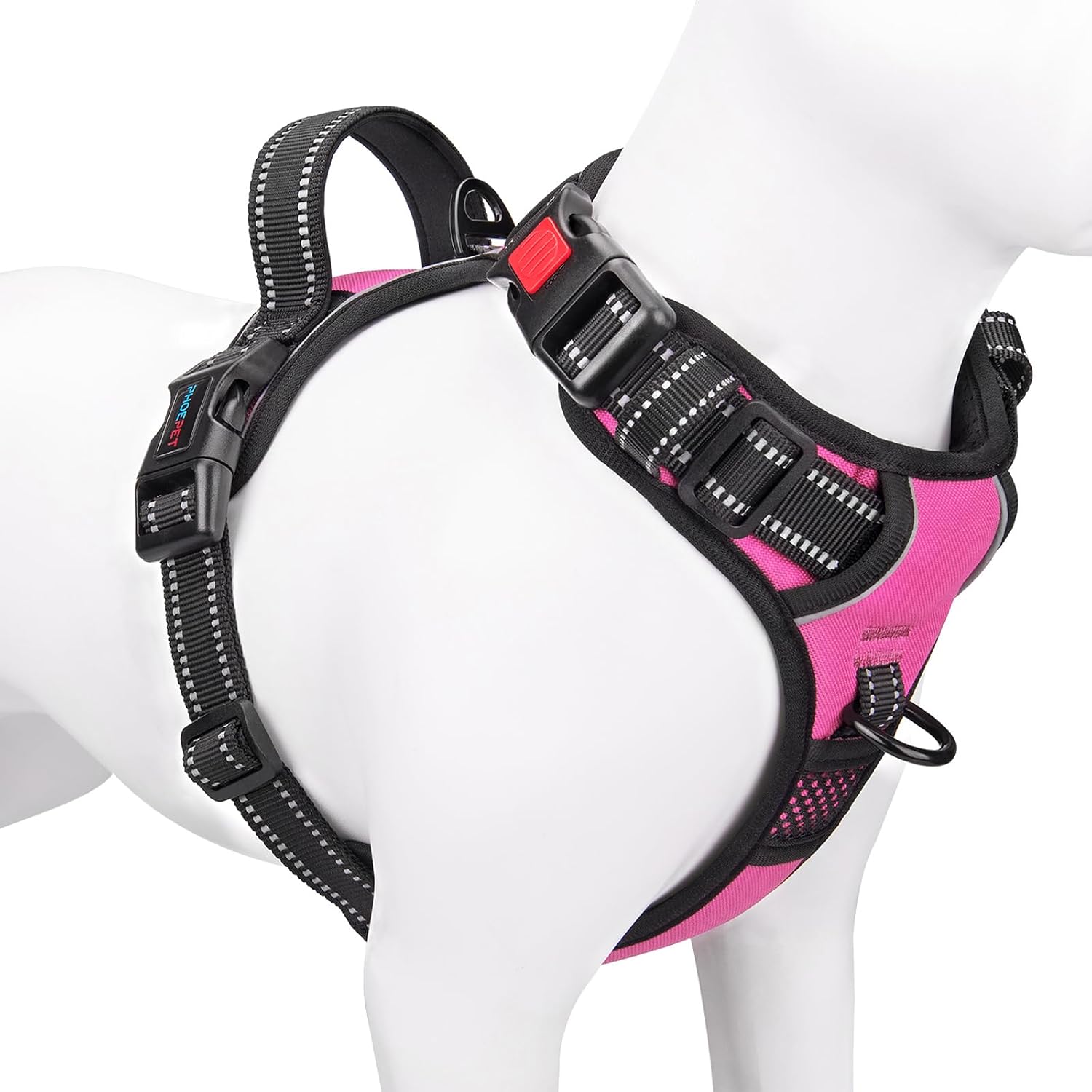 Detalle de PHOEPET No Pull Dog Harness with Reflective Strips – Adjustable Vest Harness for Daily Walking (Pink, M)