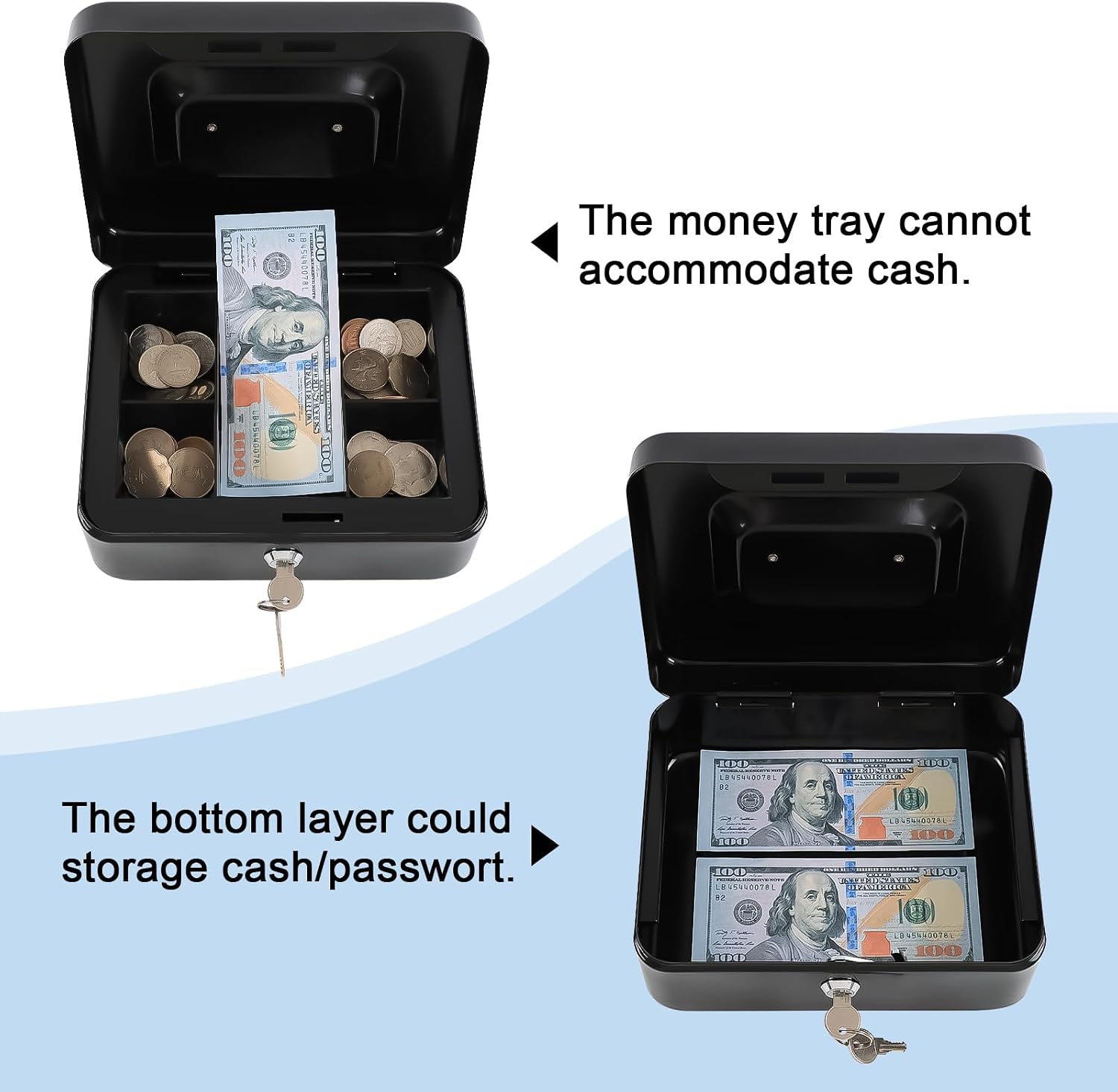 Detalle de KYODOLED GT-CBK-M-BLACK Small Metal Lock Box with Key, Removable Tray