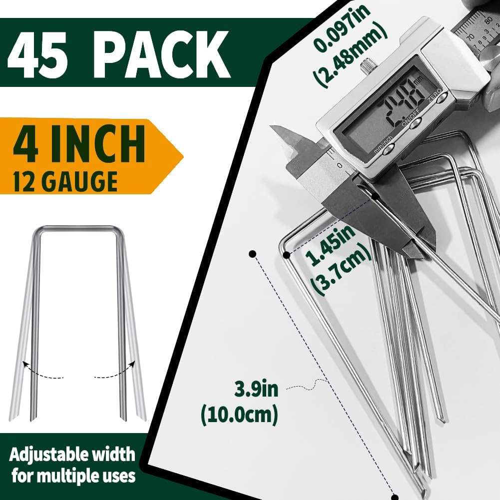 Thumbnail 1 de Garden Pegs 45 Pack: Galvanised 4 inch U-shaped stakes for weed membrane, fabric and more