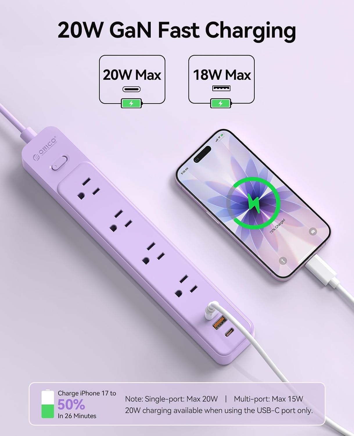 Detalle de ORICO Power Strip with 20W USB-C