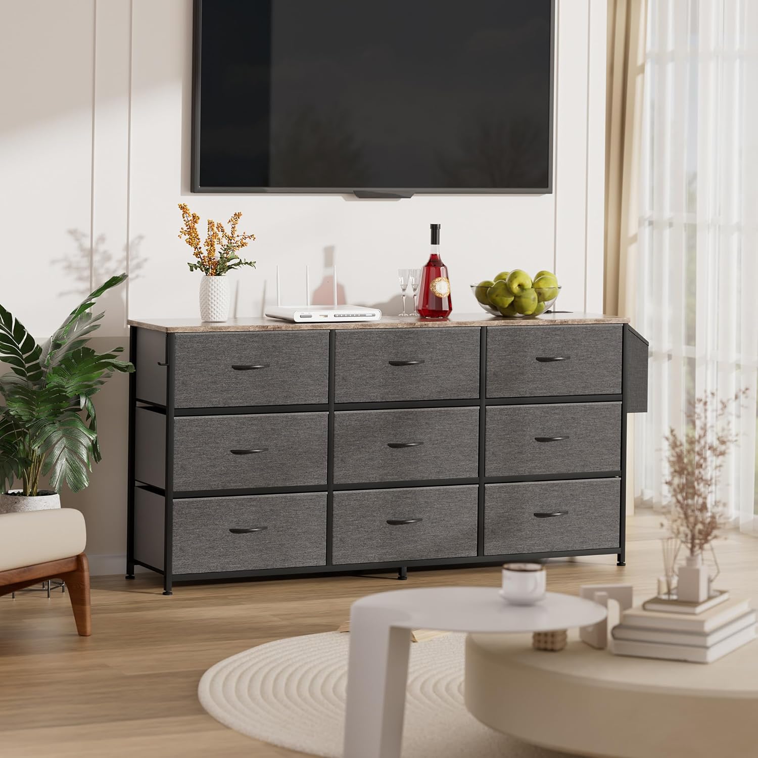 Thumbnail 1 de PURFINO Cassettiera in Tessuto Grande per TV 43–65'': 9 cassetti con etichette e accessori, mobile elegante e versatile