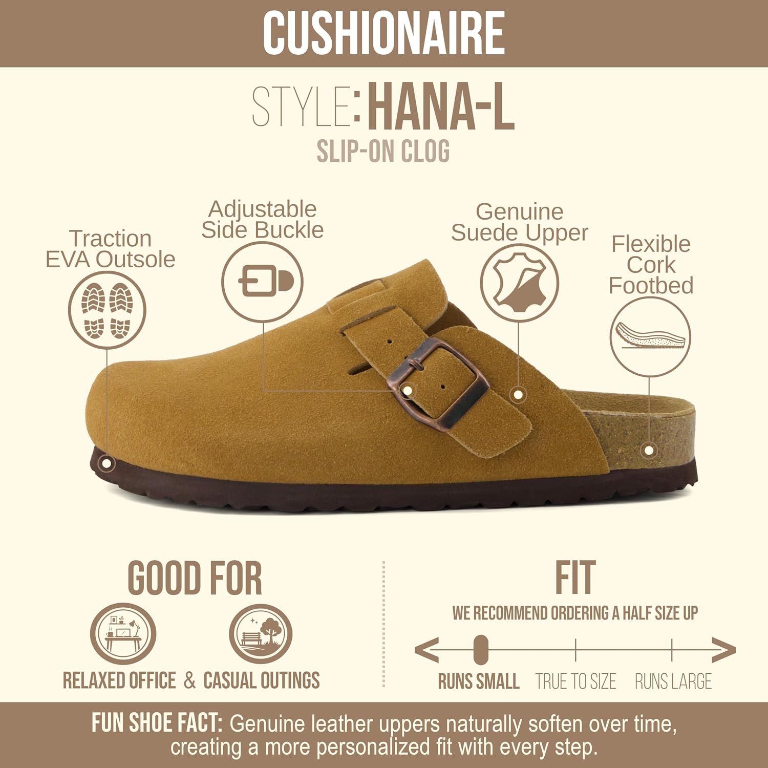 Detalle 2 de CUSHIONAIRE Hana suede clogs for women 👞