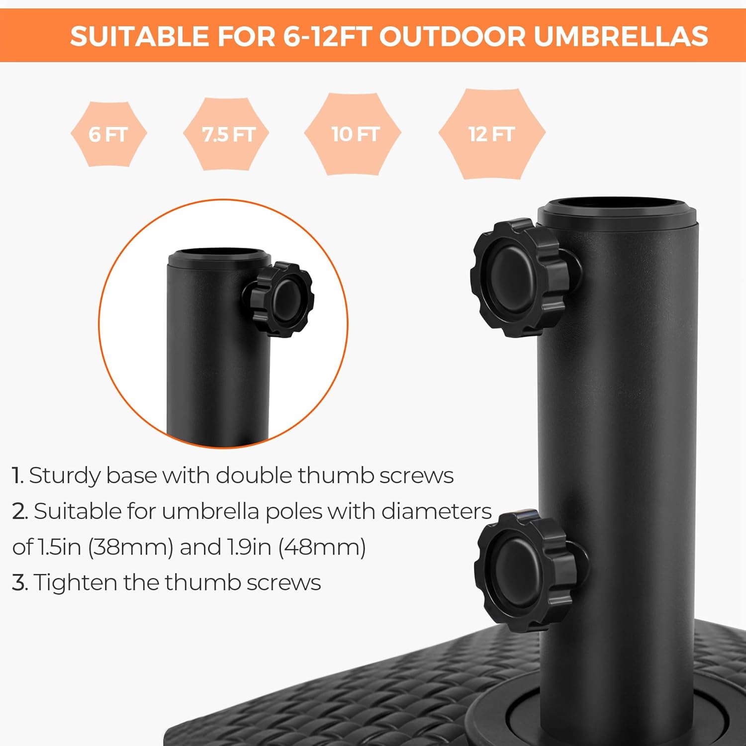 Thumbnail 5 de Yaheetech Base per Ombrellone da Giardino Riempibile 37L con Ruote e Asta per Ø38/Ø48 mm, Nero
