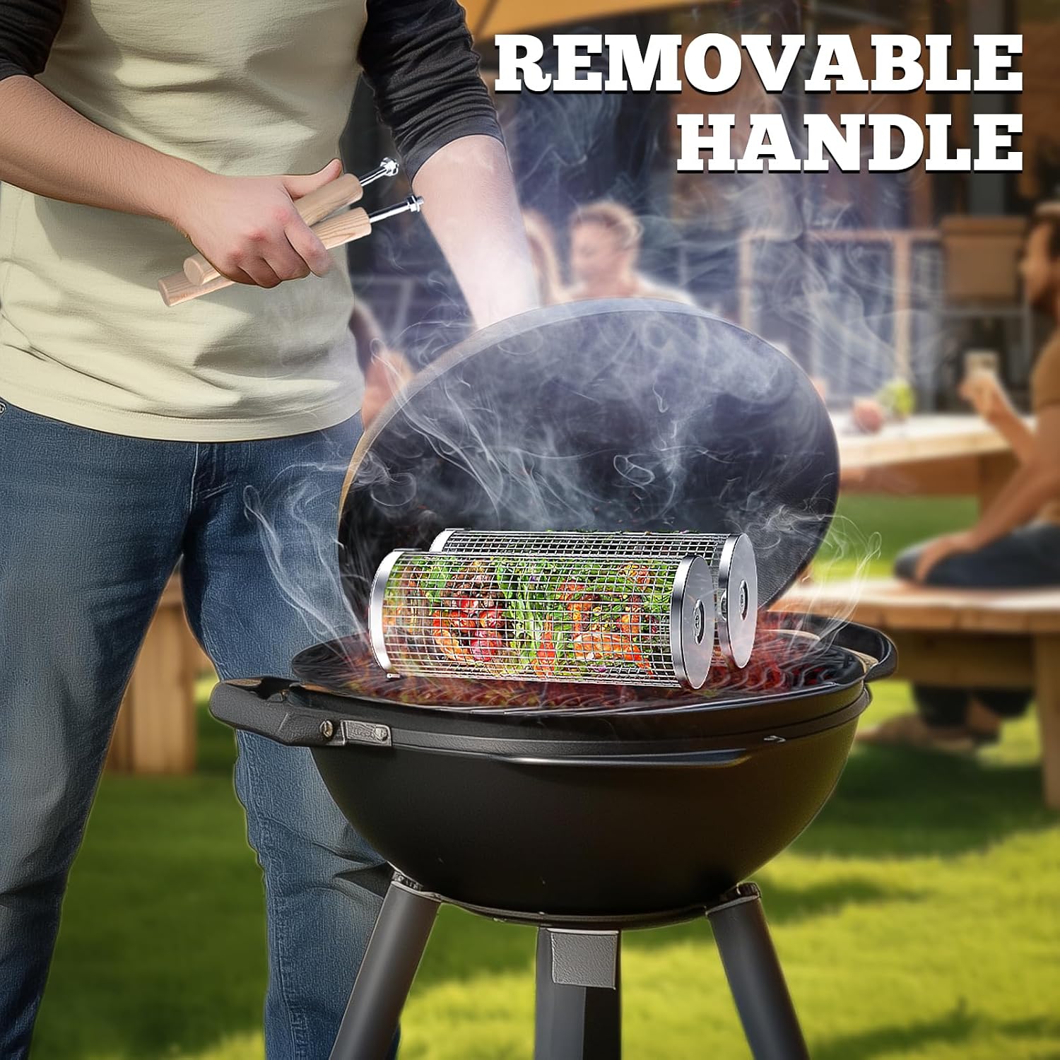 Thumbnail 4 de ivtivfu BBQ Rolling Grill Basket Set with Removable Wooden Handles