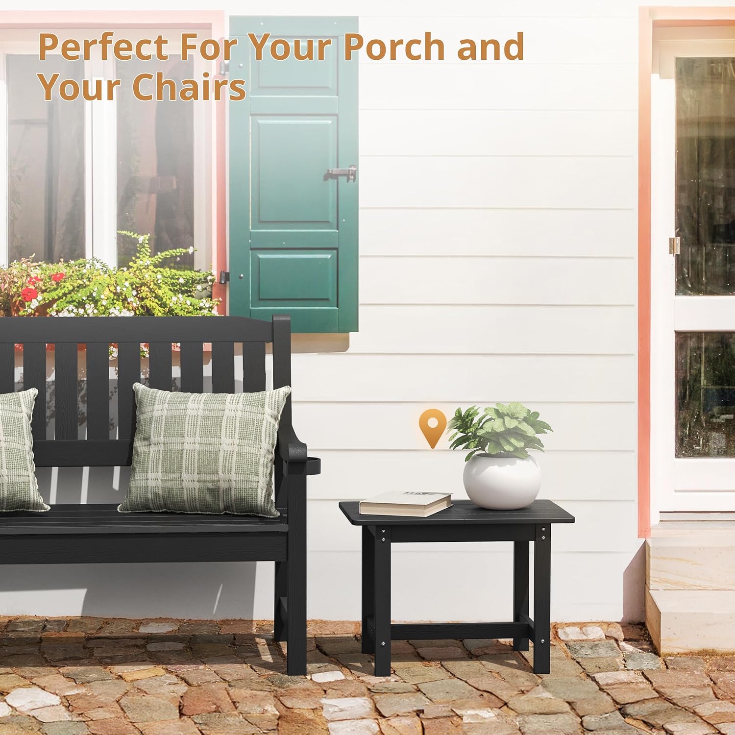 Thumbnail 4 de LUE BONA Outdoor Side Table, Black HDPS, 23.6-Inch Rectangular Top