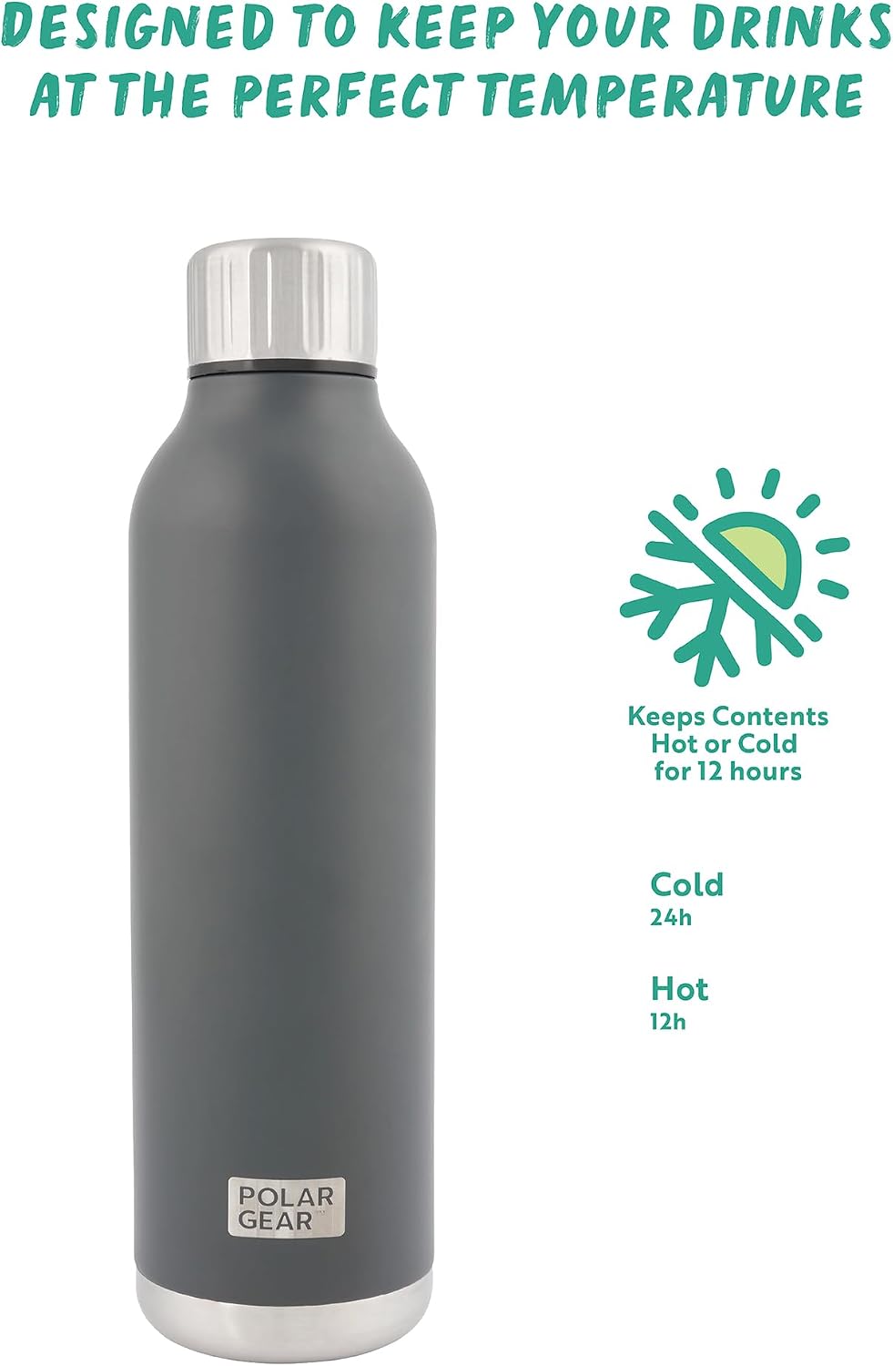 Detalle de Polar Gear Stainless Steel Water Bottle 500ml – Graphite