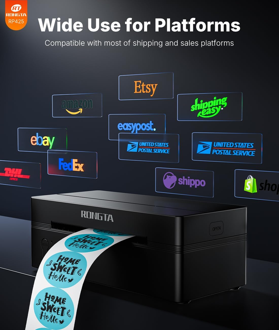 Thumbnail 4 de Rongta RP425 Bluetooth Wireless 4x6 Thermal Shipping Label Printer for iOS and Android
