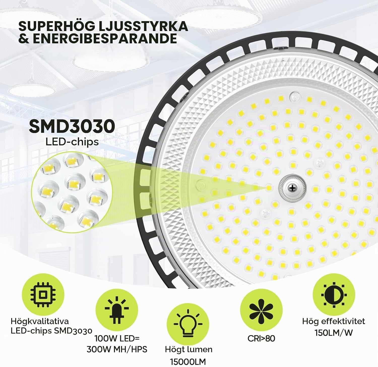 Detalle de Tallflly SL-GK10097P LED UFO-strålkastare, 10-pack, 100 W, 6000 K, IP65