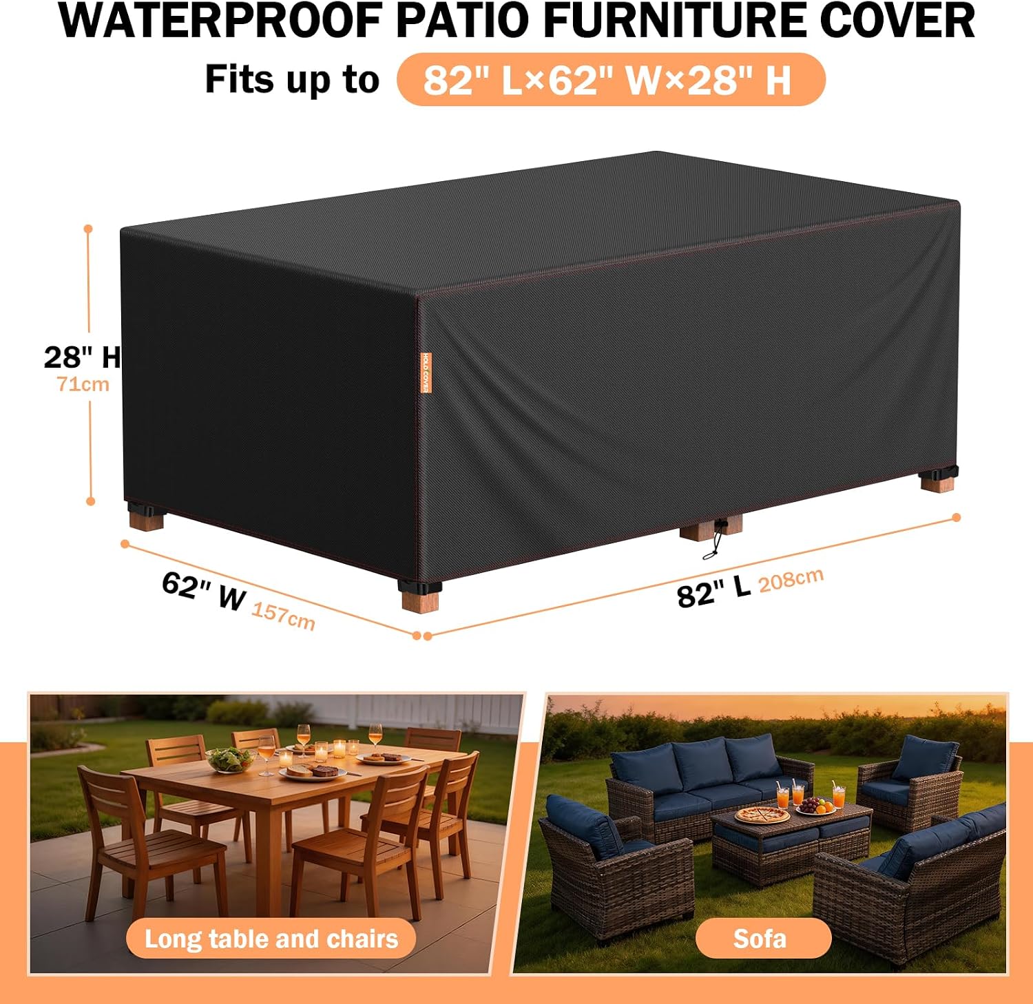 Detalle 2 de HOLDCOVER 82" L×62" W×28" H Patio Furniture Cover, 420D Oxford