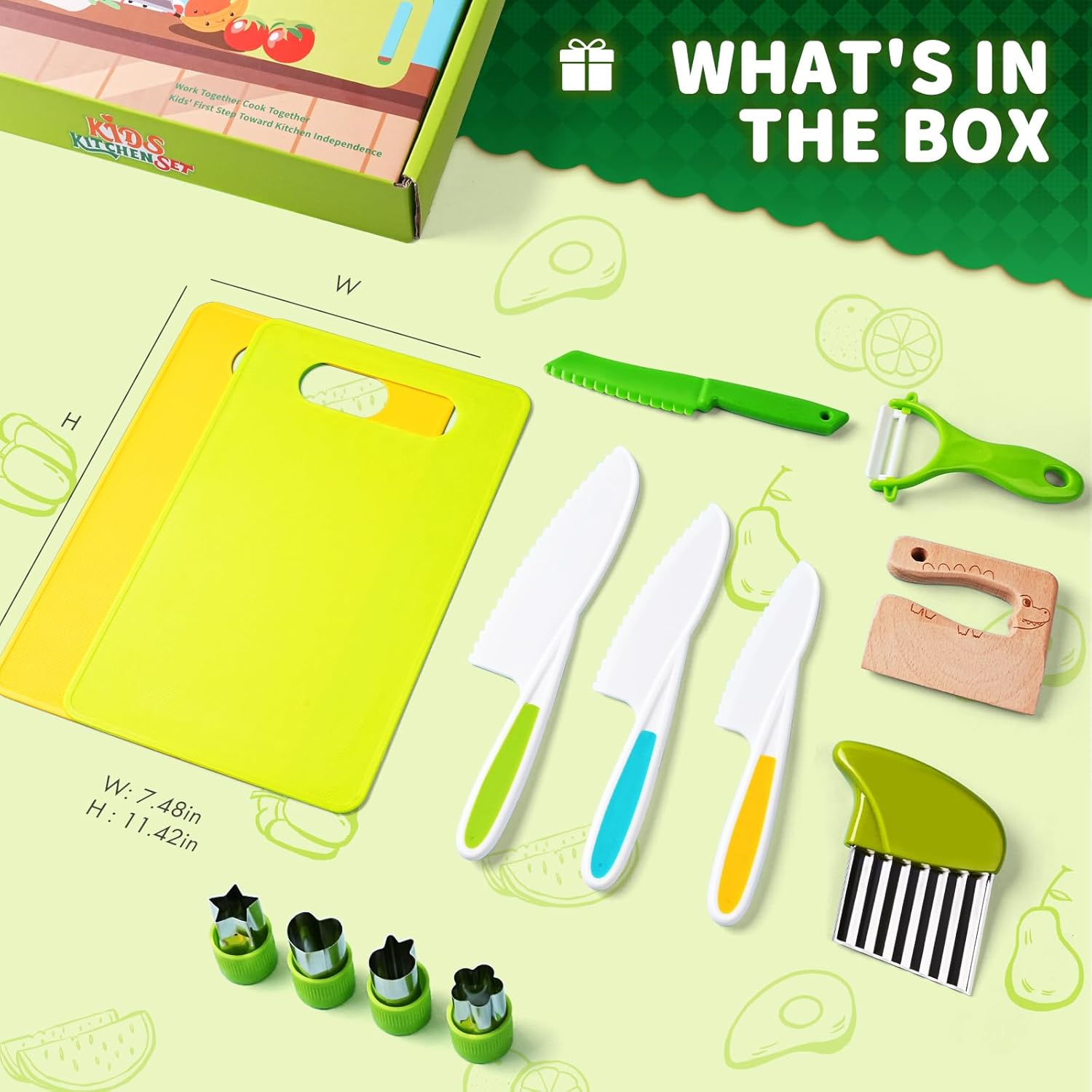 Thumbnail 1 de 13 Pieces Wooden Kids Kitchen Knives – Toddler Safe Set for Real Cooking