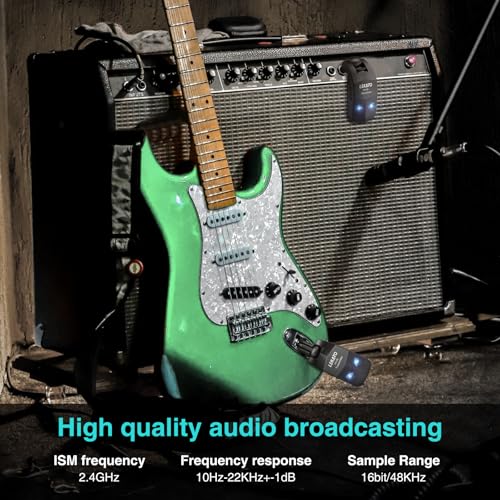 Detalle de LEKATO WS80 Wireless Guitar System: 2.4GHz Transmitter & Receiver for Guitars and Bass