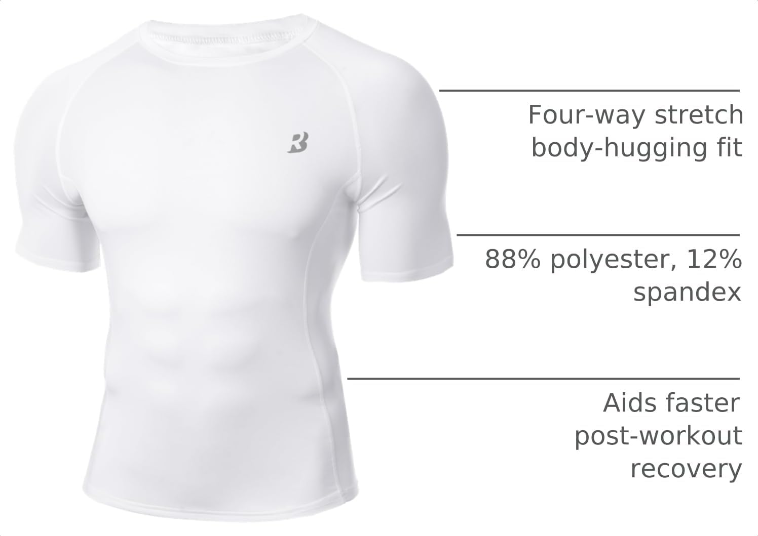 Detalle de Roadbox Men’s Short Sleeve Compression Shirt (Cool Dry Base Layer) — Athletic Workout Undershirt