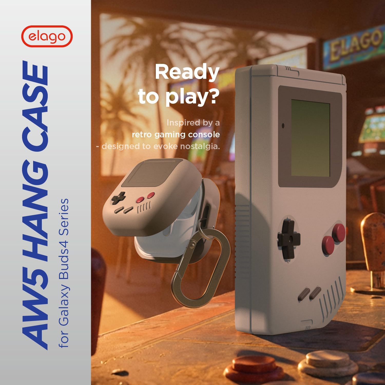 Thumbnail 2 de Coque elago AW5 compatible Samsung Galaxy Buds 4 Pro & Buds 4 – étui gris avec mousqueton
