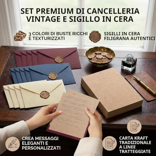 Thumbnail 5 de YEDOUALE Set di cancelleria vintage da 50 pezzi con buste in lino e carta A5