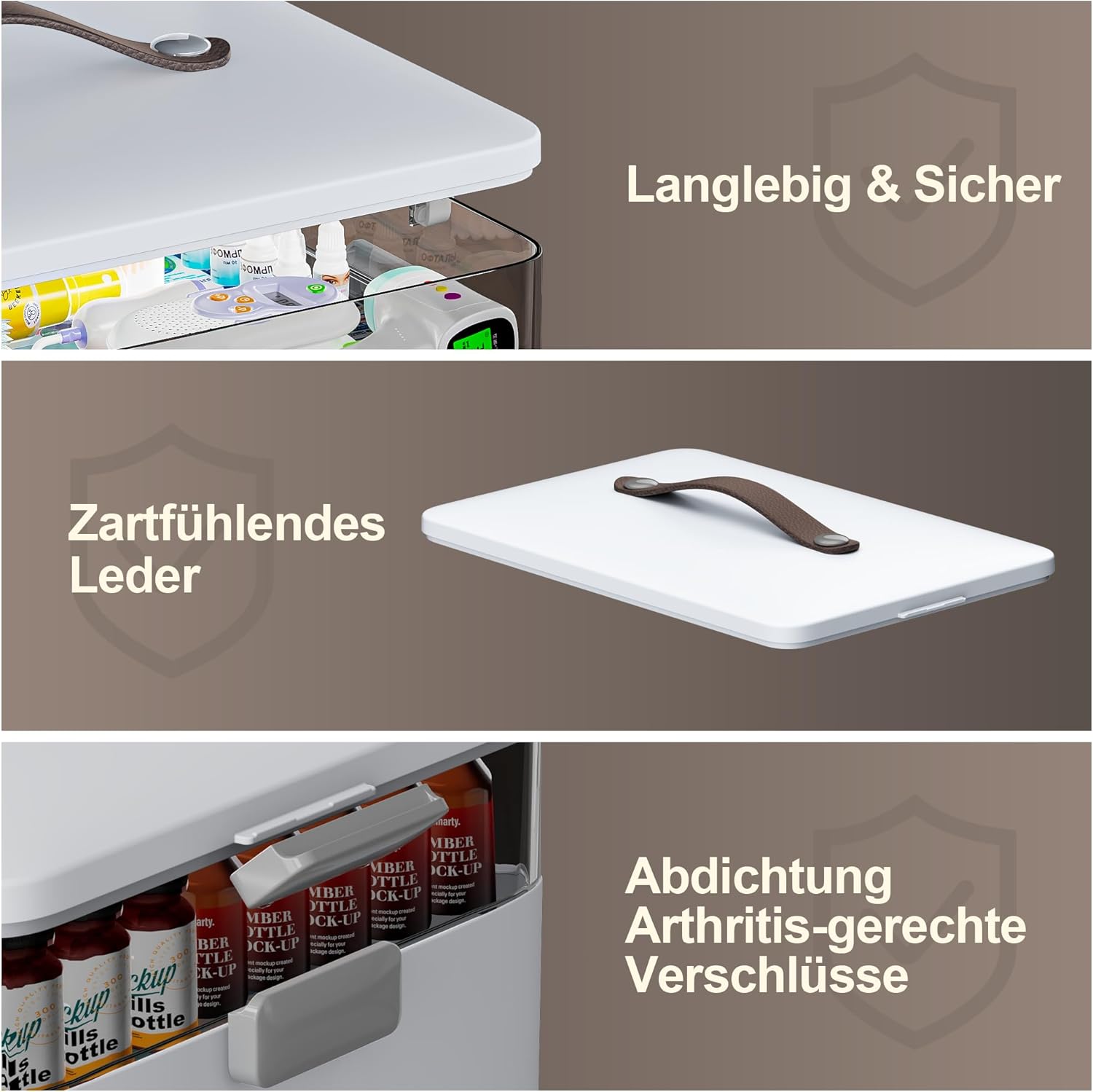 Thumbnail 4 de CTIME 2-teilige Medikamentenbox (Set) mit Ledergriff – tragbarer Organizer für Haushalt, Hobby & Bastelbedarf