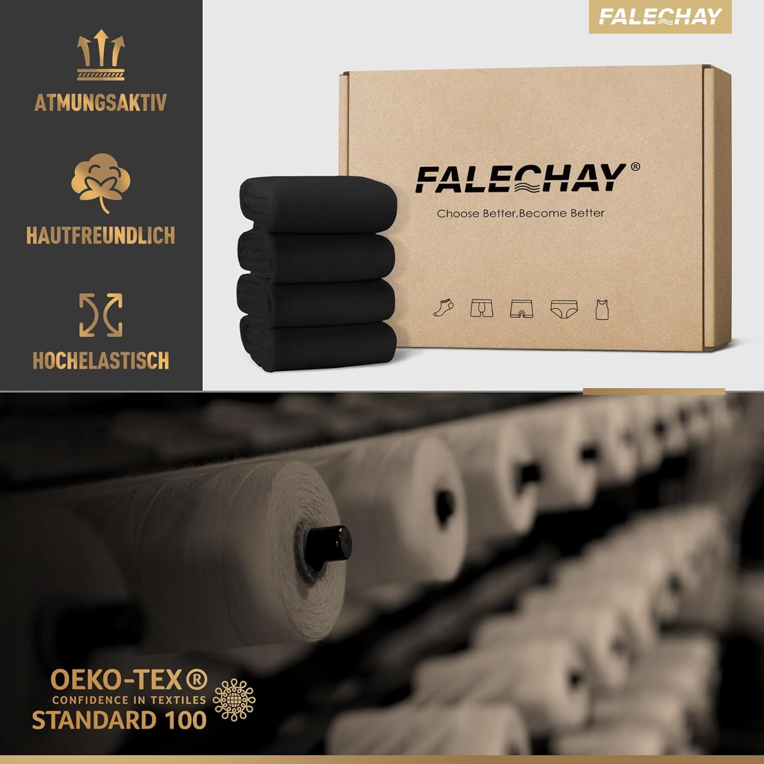 Thumbnail 4 de Falechay Herren Sportsocken (12 Paar) – klassische schwarze Socken aus atmungsaktiver Baumwolle