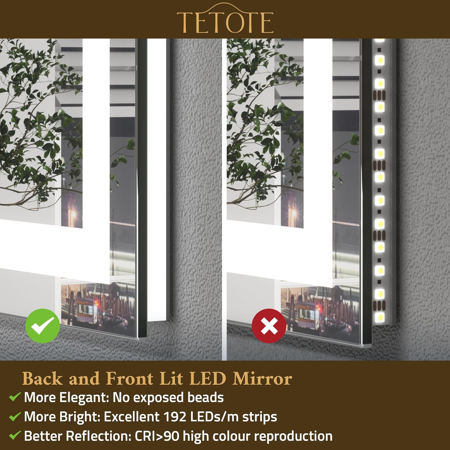 Thumbnail 4 de TETOTE Badspiegel mit Beleuchtung 100x80 cm – LED Spiegel mit Anti-Beschlag, 3 Lichtfarben & Touch-Dimmer