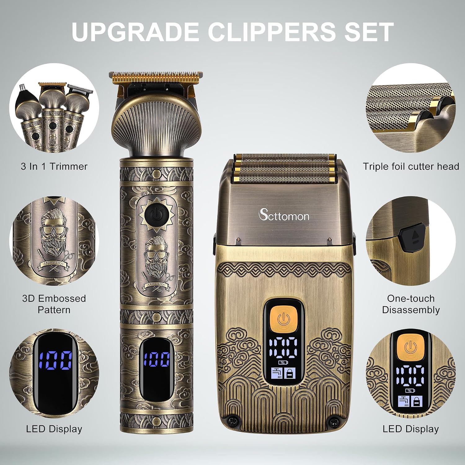 Detalle de Scttomon T-Blade Trimmer Capelli & Rasoi Elettrici 2 in 1 per Uomini – Kit Cordless con Lama a Foglia