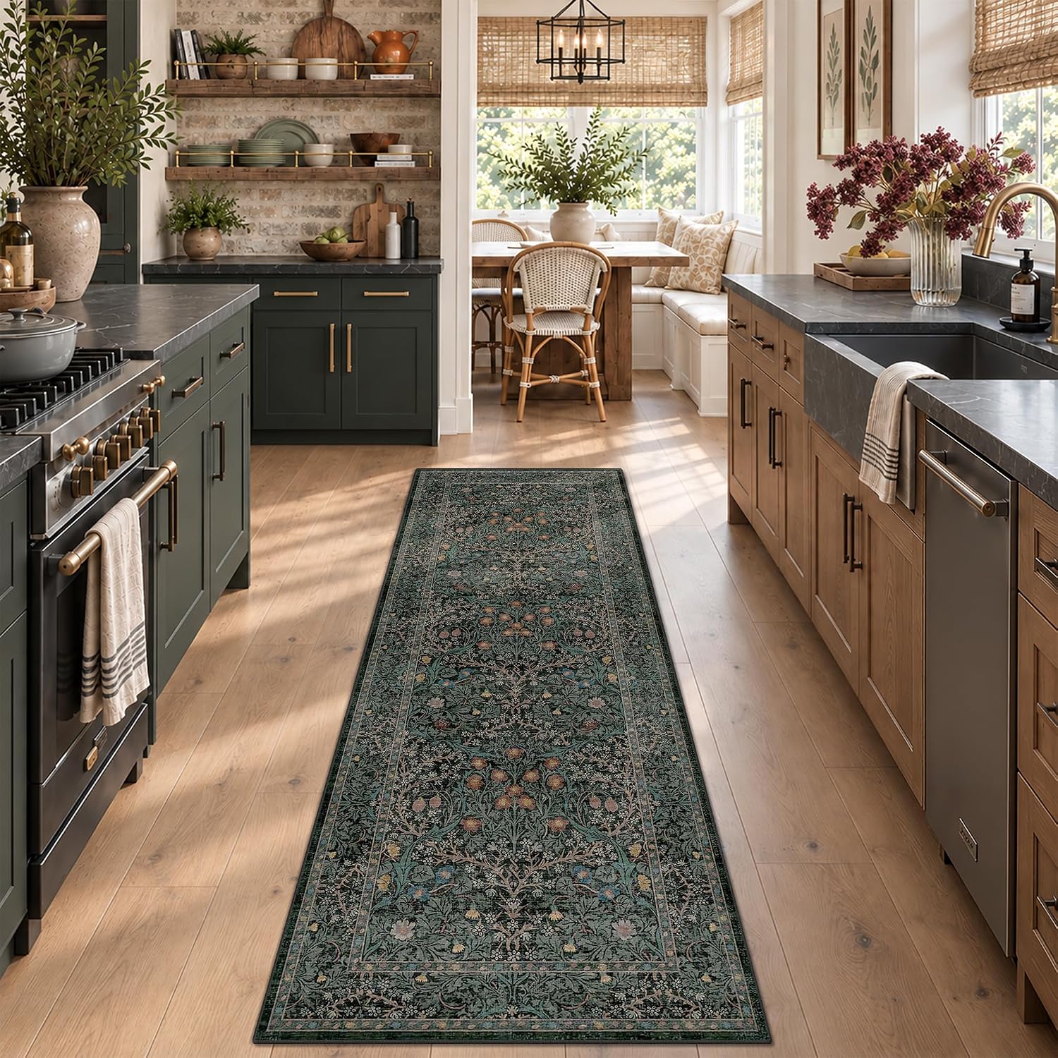 Thumbnail 2 de 8ft Long Hallway Runner by Hazo Haus — Non Slip, Washable Vintage Floral Rug
