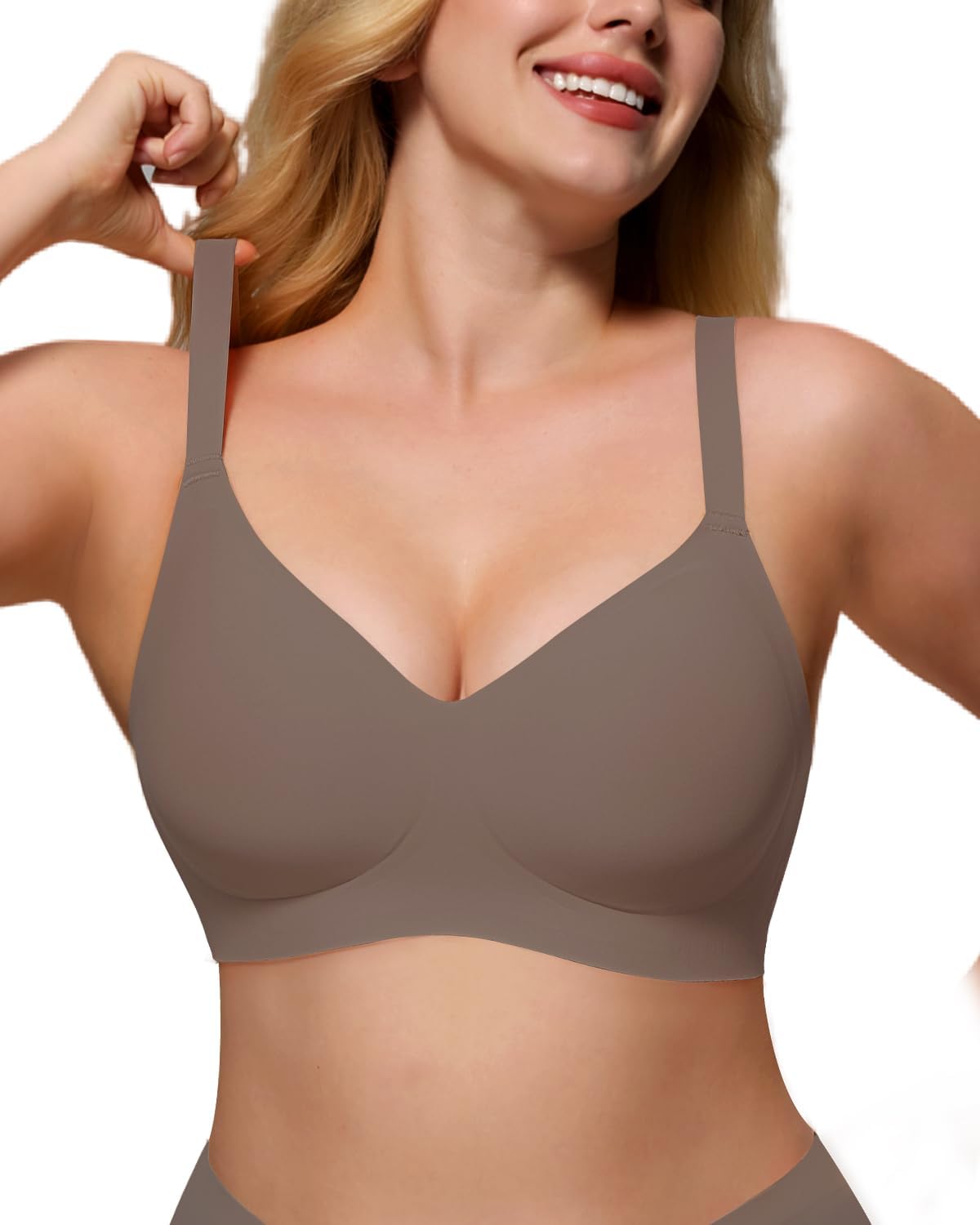Detalle de As Fairy Wire-Free Soft Comfort No-Underwire V-Neck Seamless Push Up Bralettes (Full Coverage)