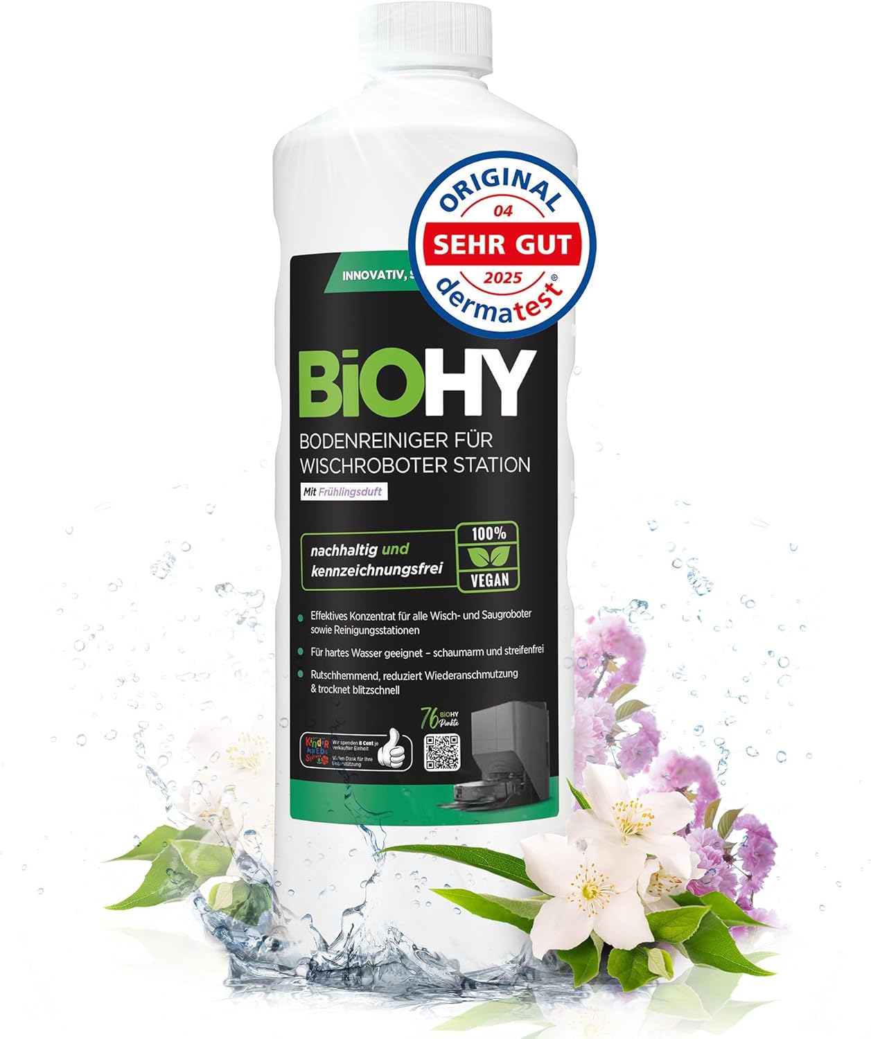 BiOHY Bodenreiniger für Wischroboter Station – 1 l mit Frühlingsduft, schaumarm und streifenfrei