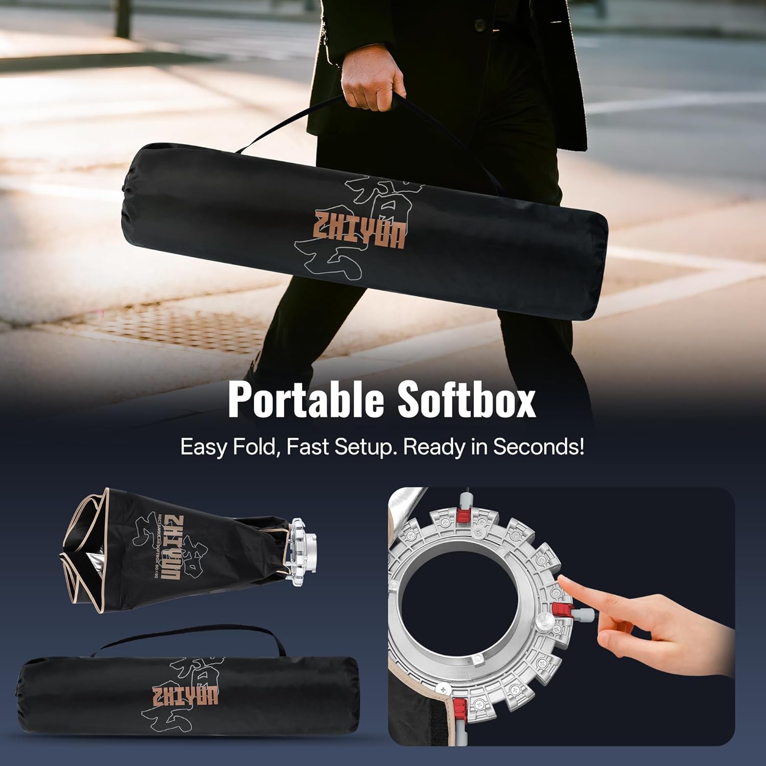Detalle 2 de ZHIYUN Rechteckig Softbox 60 x 90 cm mit Bowens Mount – zuverlässige Studio-Softbox für klare Portraitbeleuchtung