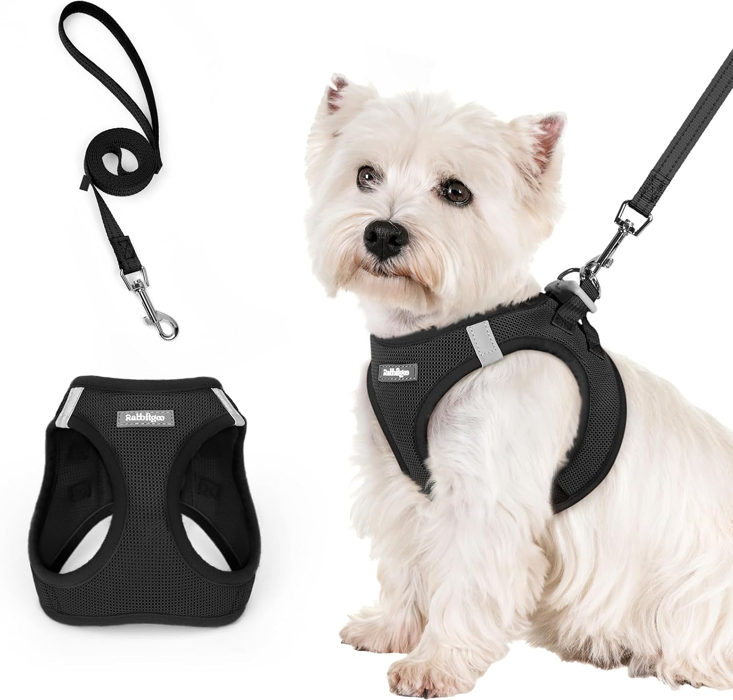 Detalle de Rabbitgoo Harnais Chien Petite Taille avec Laisse Réfléchissante – Harnais chiot en maille souple et laisse de 156 cm