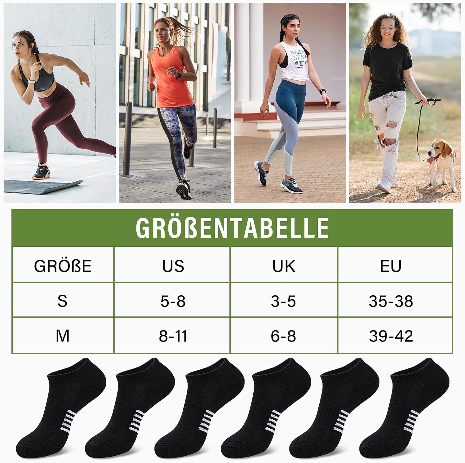 Thumbnail 6 de Effeet Bambus Sneaker Socken Damen – 6 oder 12 Paar, atmungsaktiv, gepolstert, kurze Laufsocken