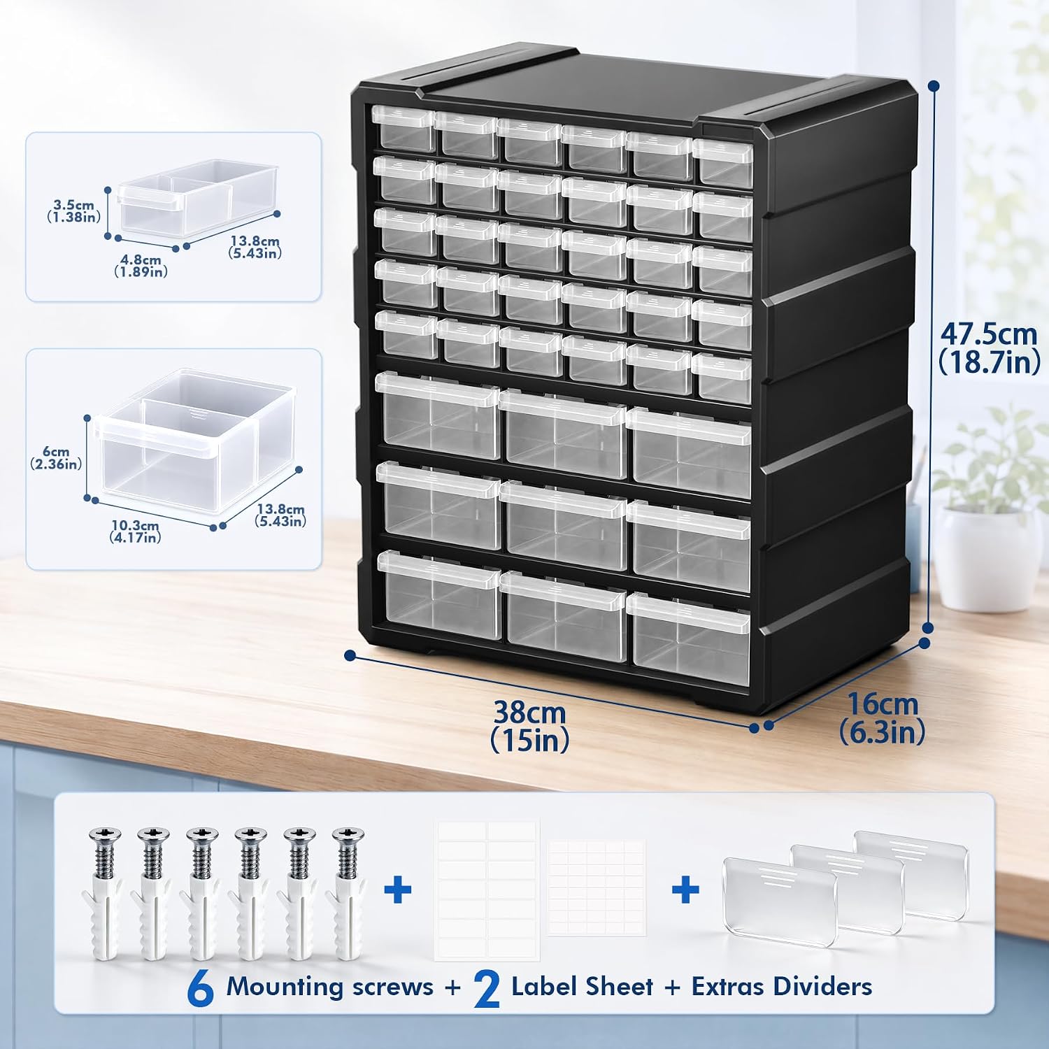 Detalle 2 de SSRTK HW001 Drawer Organizer with Mixed-Size Drawers, Dividers and Labels
