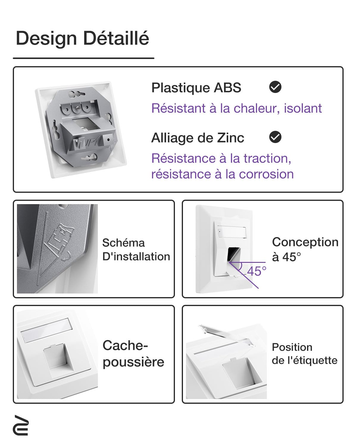 Thumbnail 5 de VCELINK Prise Réseau Keystone encastrée CAT 8 blindée (module RJ45) – pack de 2