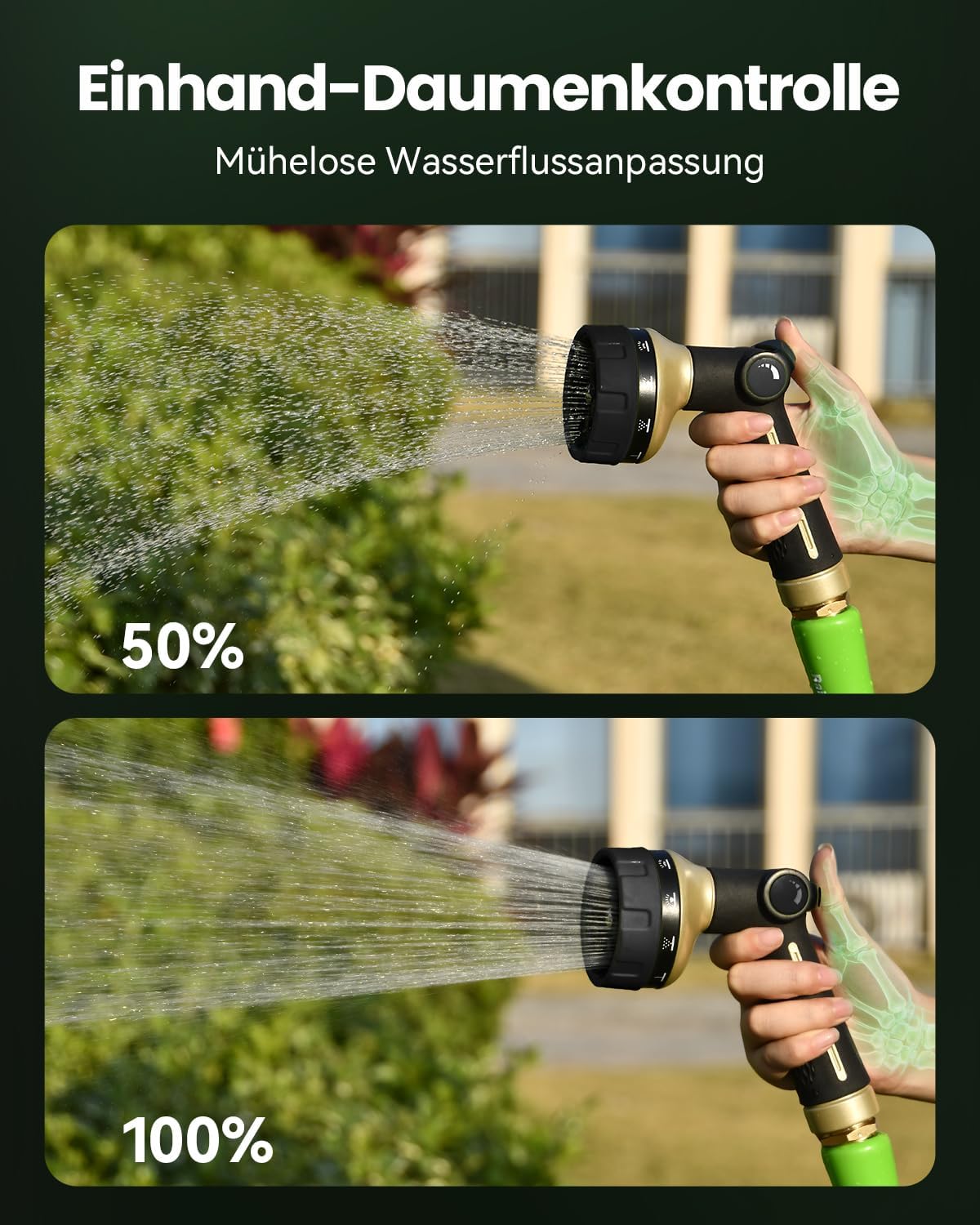 Detalle de RAINPOINT Gartenbrause aus Metall mit 10 Bewässerungsmustern – handliche Handbrause für Garten, Autowaschen & mehr