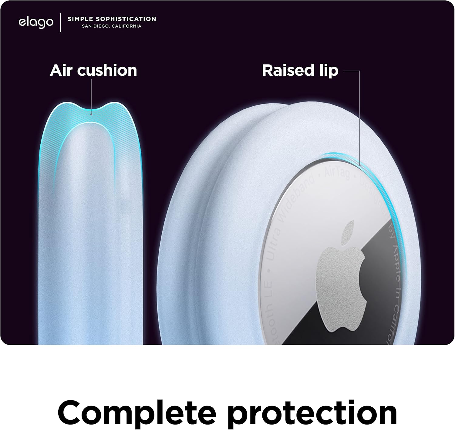 Thumbnail 2 de elago Coque silicone pour Apple AirTag (2e génération & 1re génération) avec support étui et autocollants adhésifs réutilisables (pack de 2) bleu phosphorescent