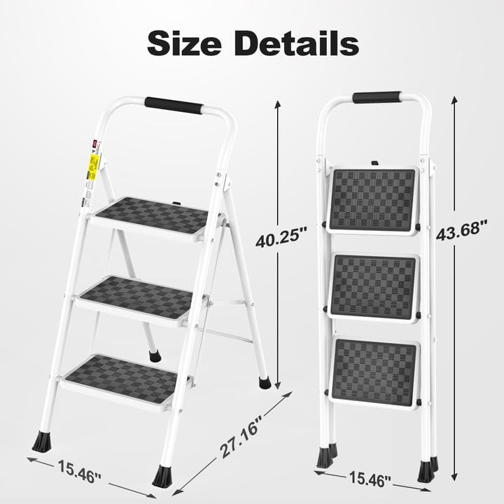 Thumbnail 6 de HBTower TJ243KBH 3-Step Folding Steel Ladder with Cushioned Handle