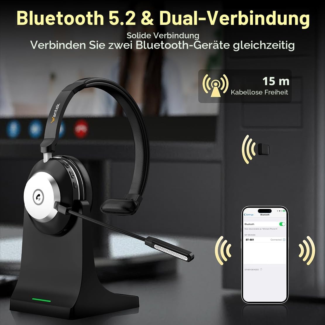 Thumbnail 5 de Wantek Bluetooth-Headset V5.2