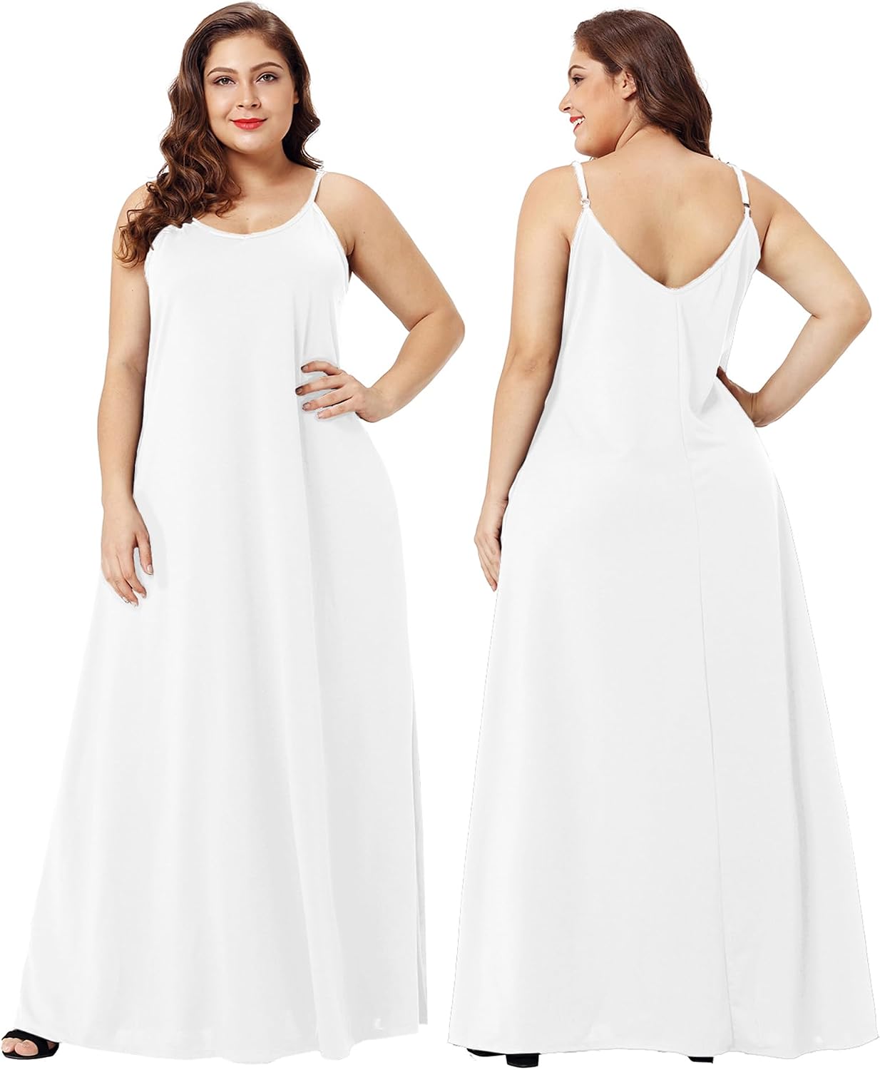 Detalle de Wolddress Women’s Maxi Dress with Pockets (Plus Size S-5X) — Adjustable Spaghetti Strap Casual Long Dress