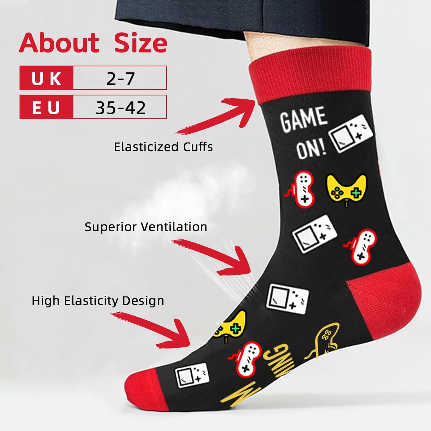 Thumbnail 6 de CYBIONE Novelty Sock Red1 grappige gamersokken met rubberen gripprint