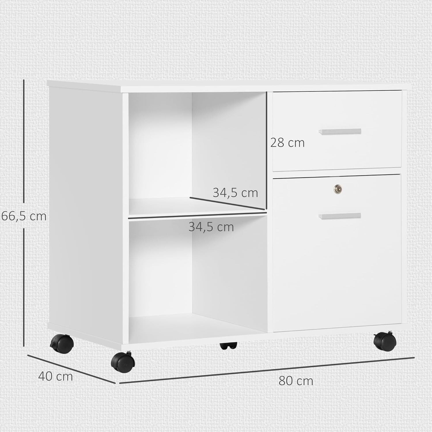 Detalle de Vinsetto Caisson de Bureau verrouillable avec 2 tiroirs et support d’imprimante – Blanc bois 86,3 x 40 x 66,5 cm