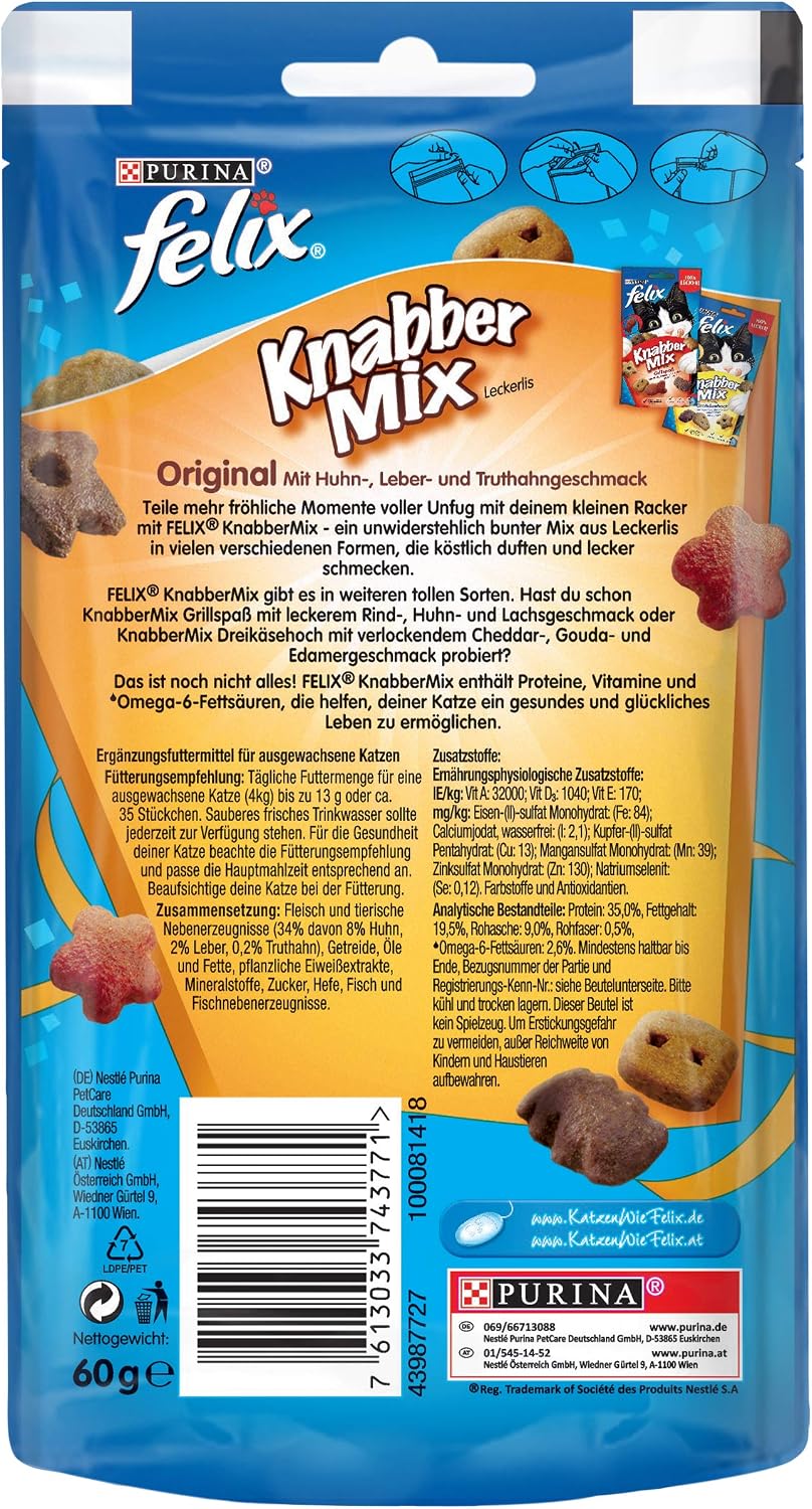 Detalle 2 de Felix KnabberMix Original 8Ă60 g Katzensnack đ±