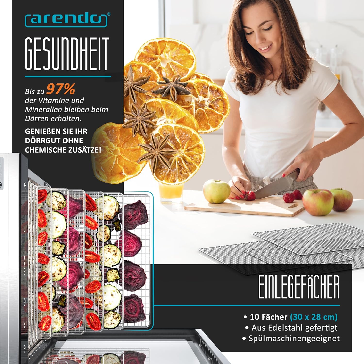 Detalle 1 de Arendo Dörrautomat Edelstahl 800 W für Obst