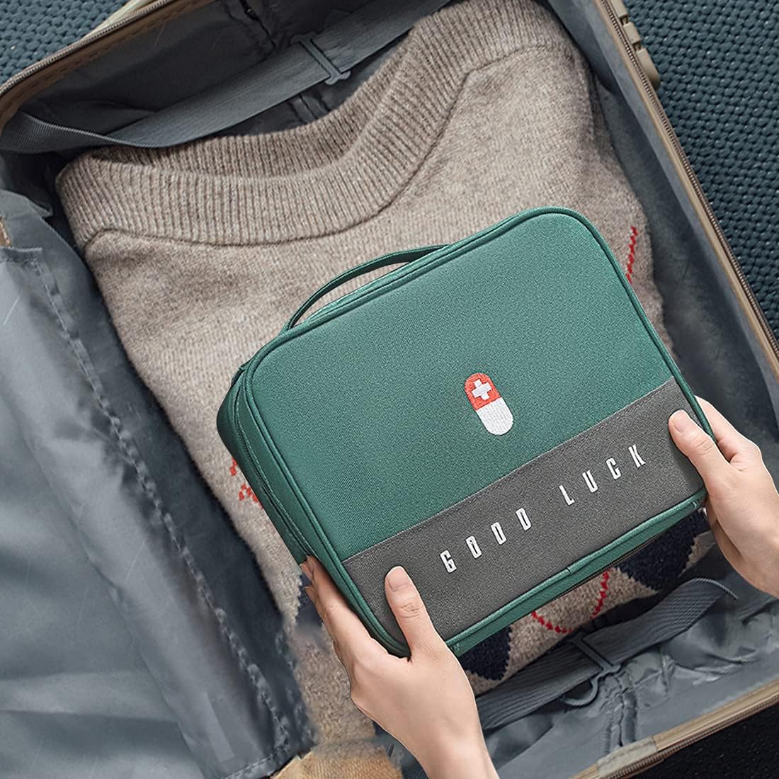 Detalle 2 de WOGOPRO 2er Medikamententasche Set – Große und Kleine Leer-Notfalltasche, wasserdicht (Grün)
