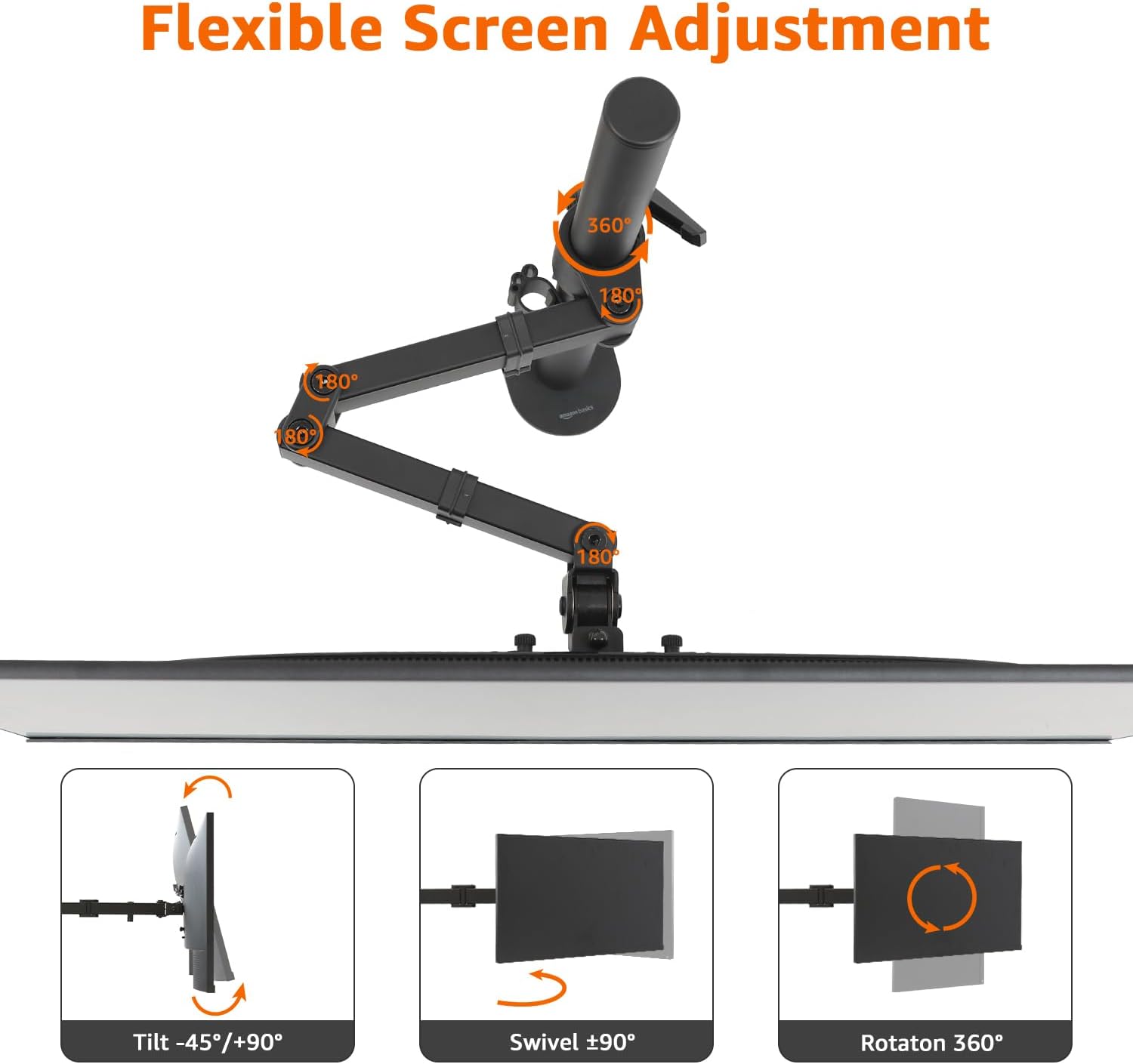 Thumbnail 2 de Amazon Basics Adjustable Single Monitor Arm Mount for up to 32-inch screens (black)