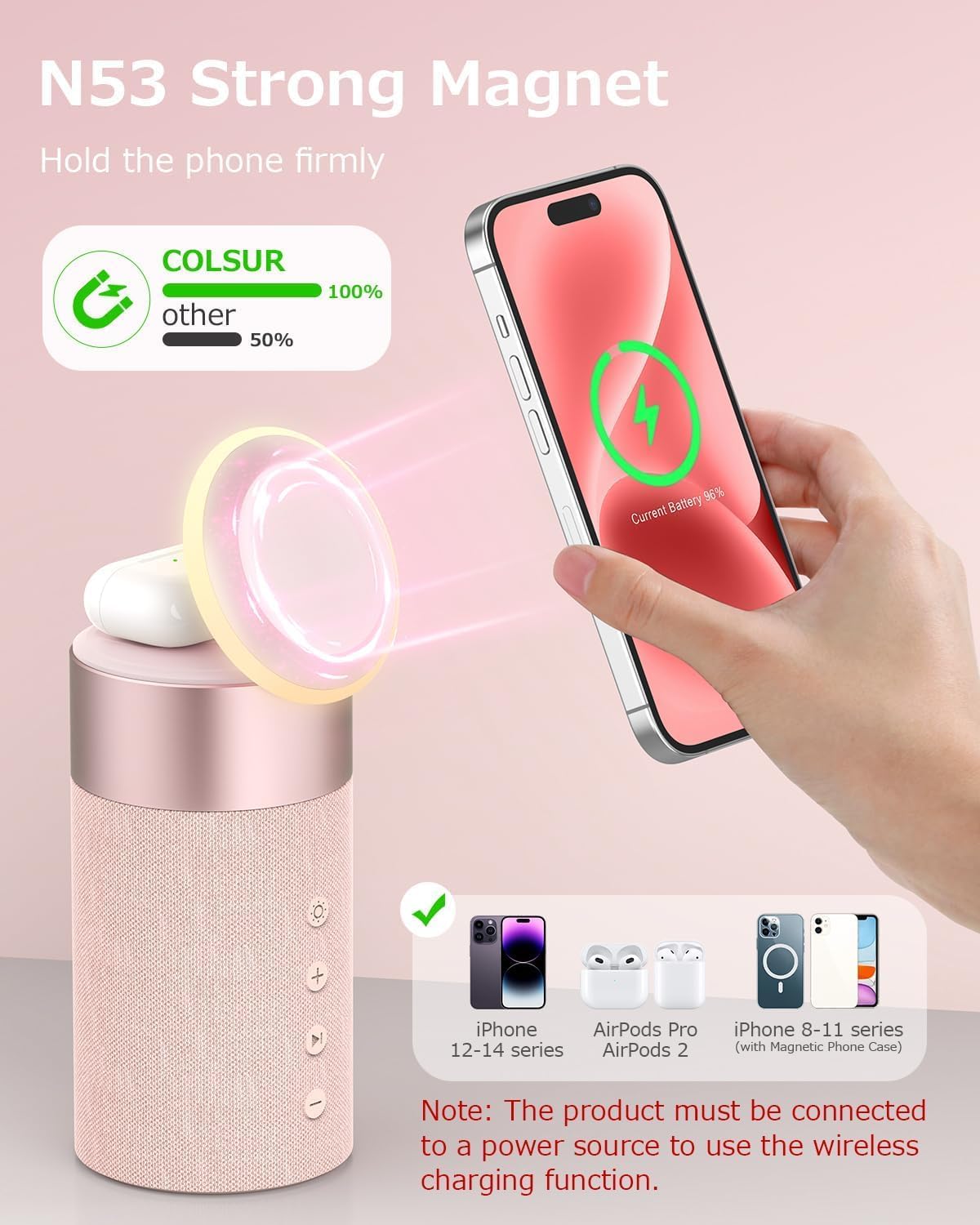 Thumbnail 6 de COLSUR Bluetooth Speaker with Wireless Charger and Night Light – 2‑in‑1 magnetic charging station