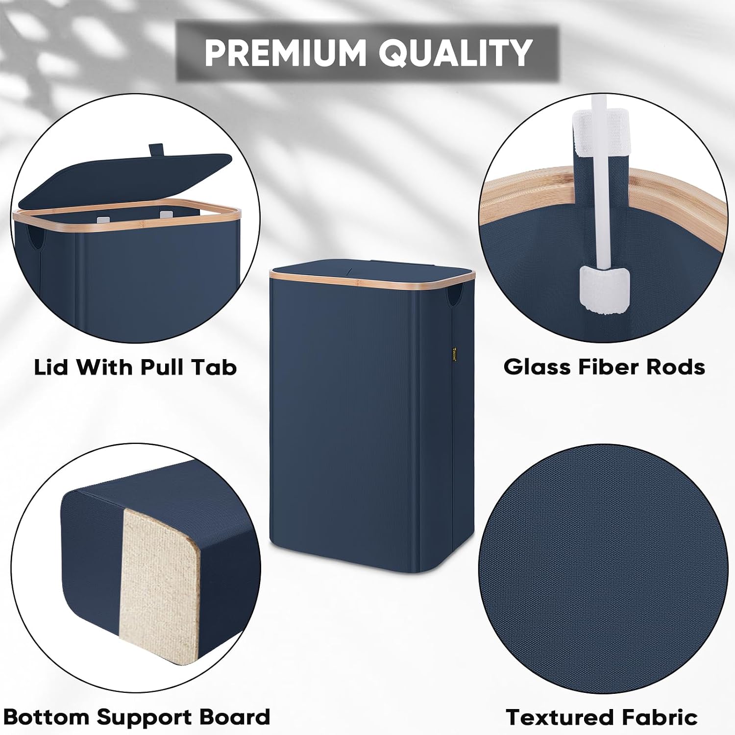Detalle 2 de BALEINE 100L Laundry Hamper with Lid, Blue, Pull Handles and Upright Frame