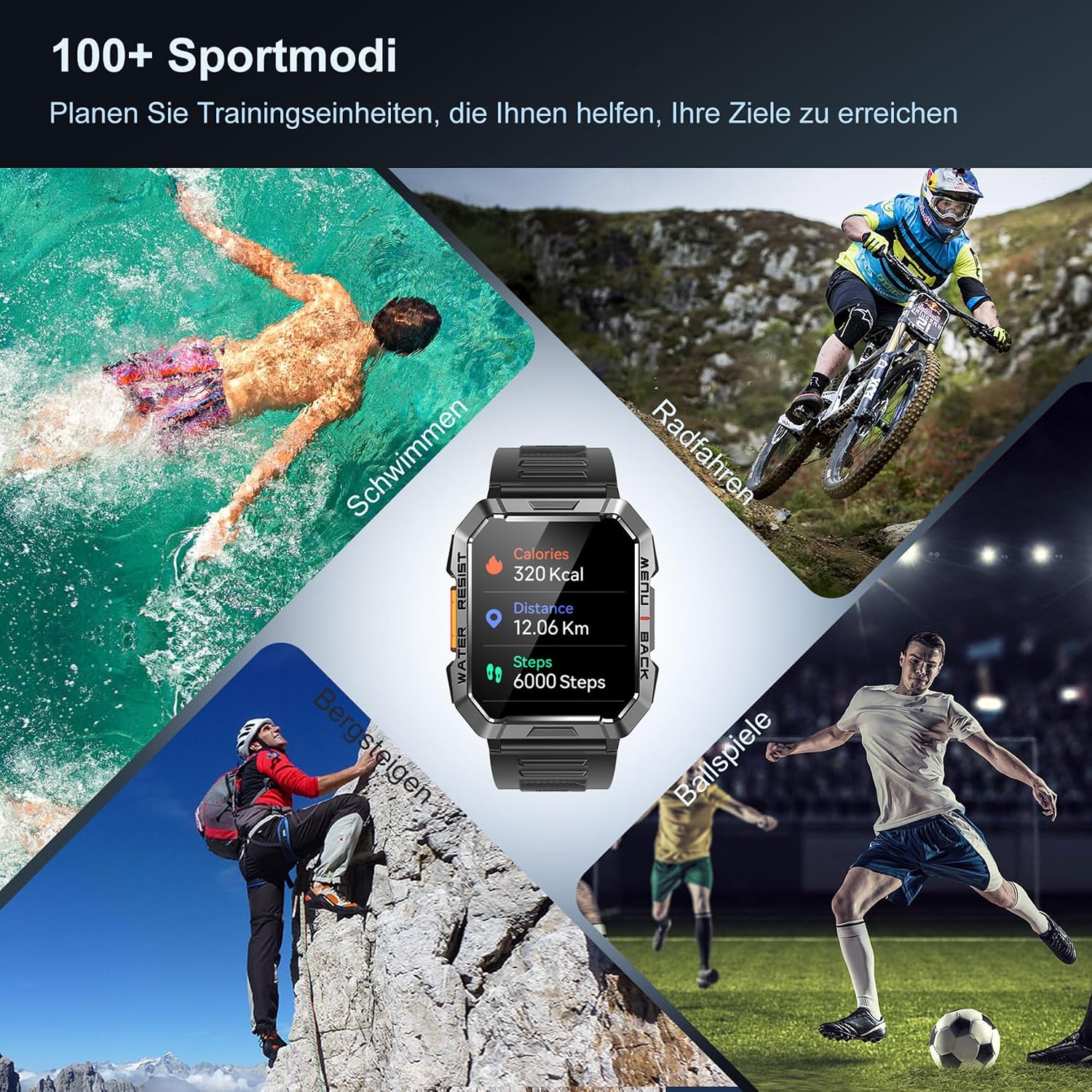 Detalle de Blackview Smartwatch Herren – Fitnessuhr mit Telefonfunktion, IP68, 100+ Sportmodi
