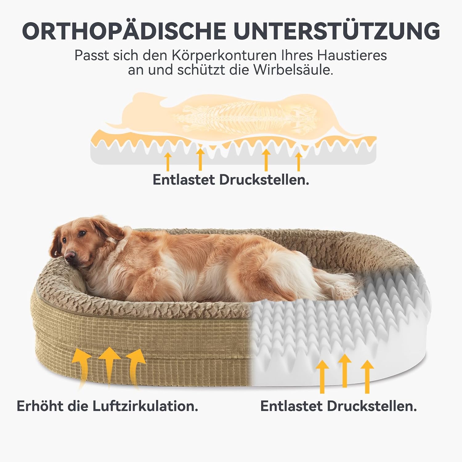 Detalle 2 de Pawk Orthopädisches Hundebett Mittlere Größe – Vierseitige Nackenrolle, Memory Foam, wasserdicht und abnehmbar