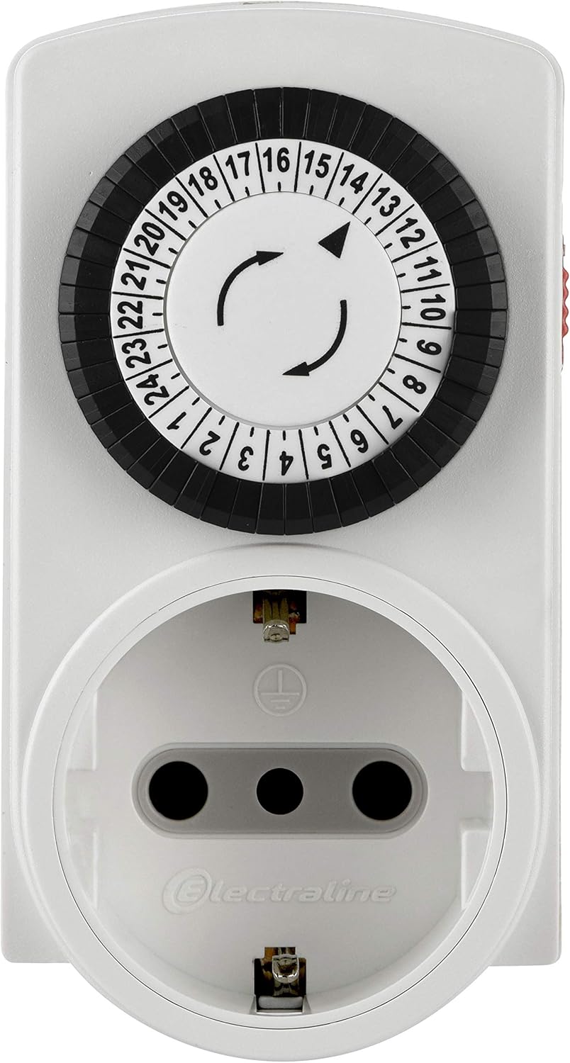 Thumbnail 1 de Electraline 58114 Mini Programmatore Timer Meccanico Giornaliero – Spina Italiana 10A, Presa Schuko + 10A, Bianco