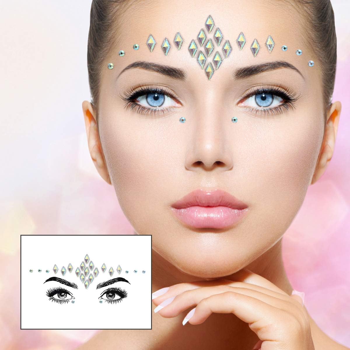 Detalle de URAQT Viso Gemme adesive con strass glitter (6 pezzi) per festival e look corpo
